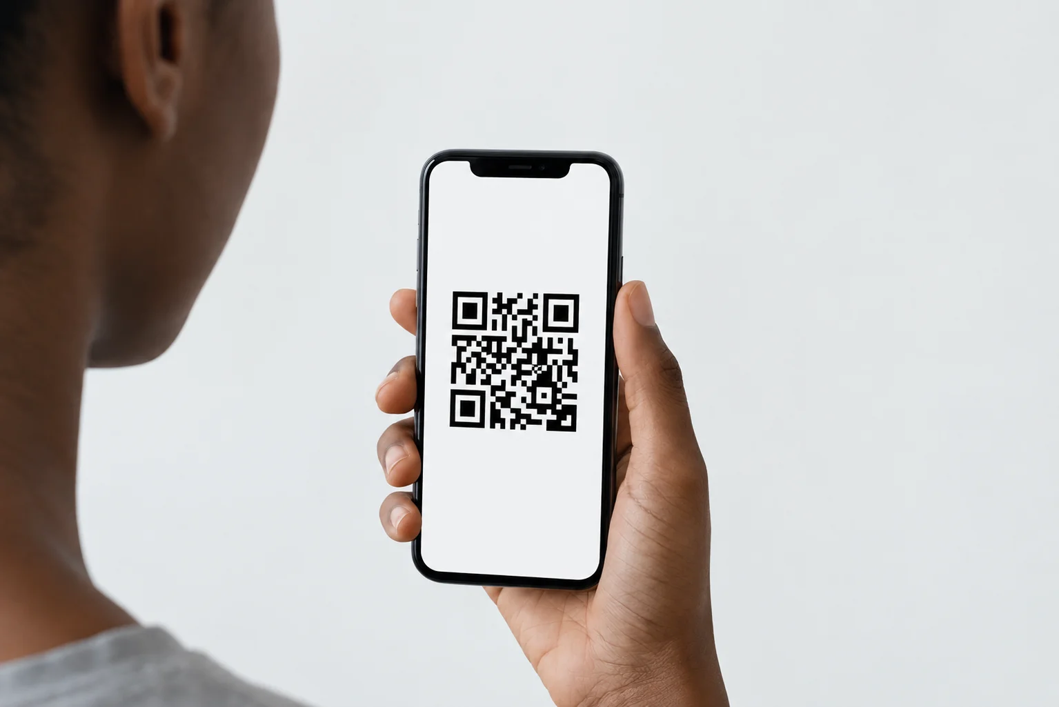 Person scannt einen QR-Code mit dem Smartphone.
