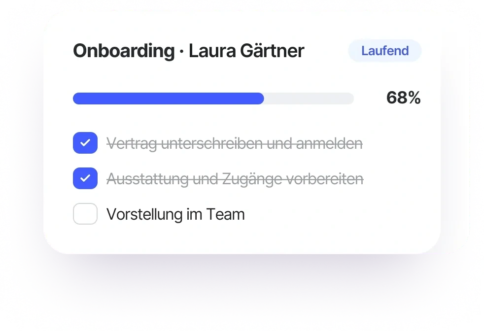Onboarding-Checkliste mit erledigten Aufgaben in Sesame