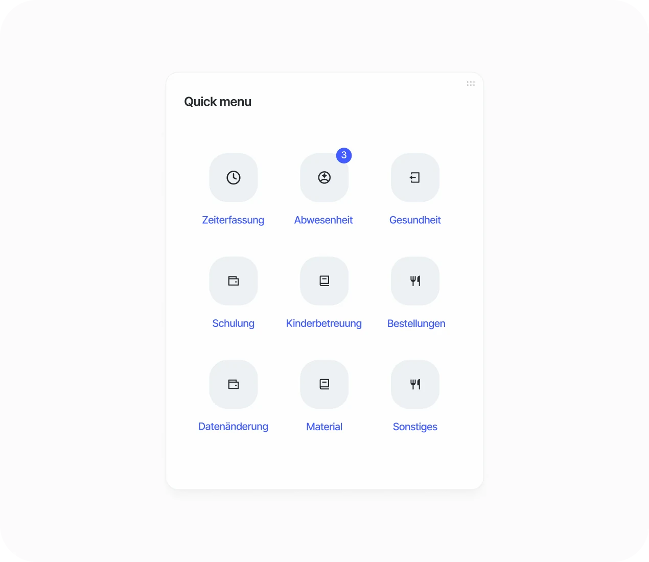 Quick-Menü des Dashboards von Sesame HR