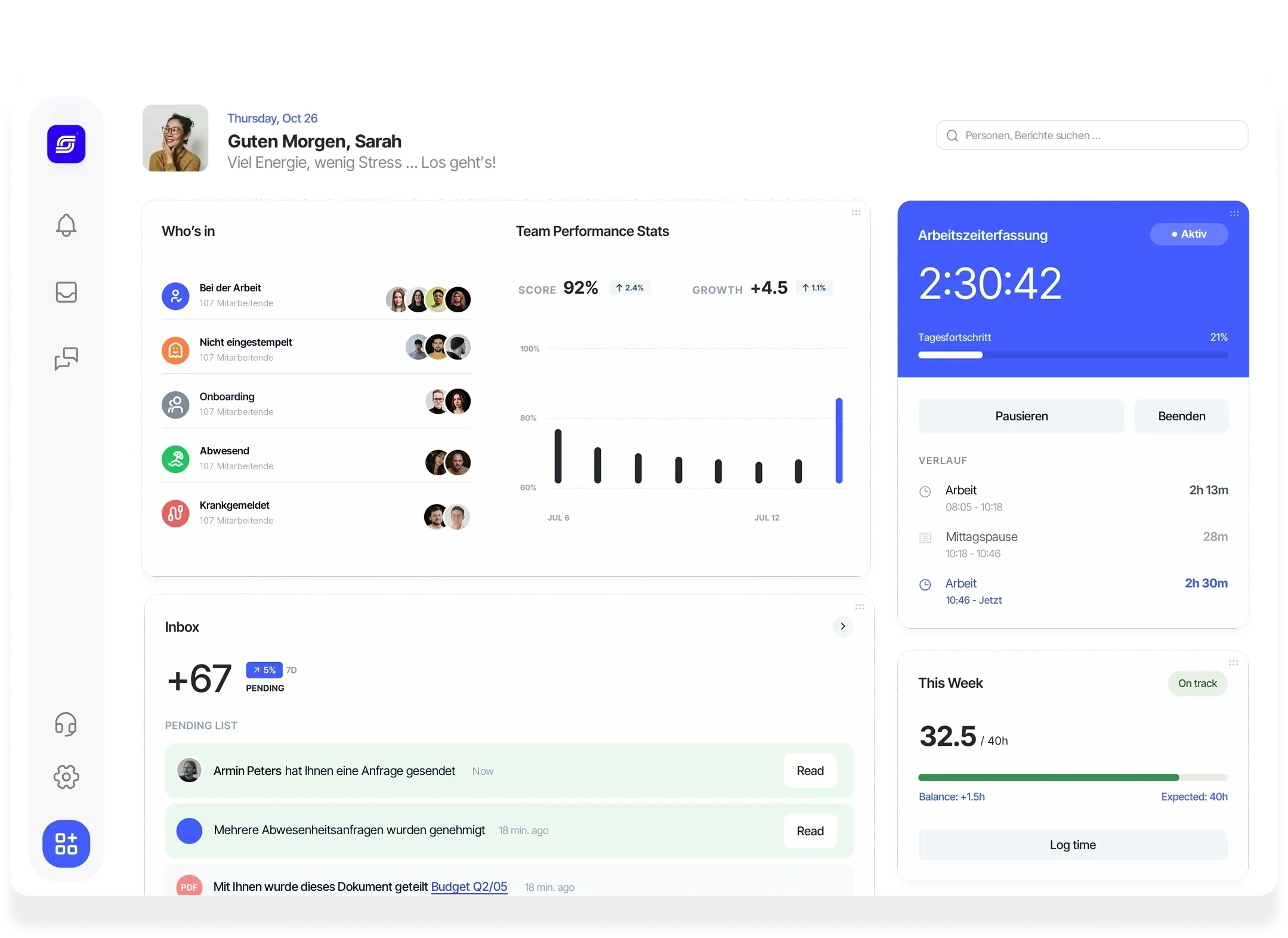 Zeiterfassungs-Dashboard von Sesame HR mit der Arbeitszeiterfassung