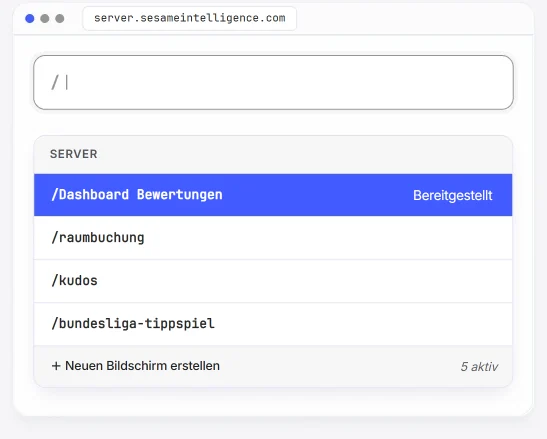 Aufgabenliste der Bereitstellung, die abgehakt wird: Server, Datenbank, Verbindung mit Sesame und Veröffentlichung